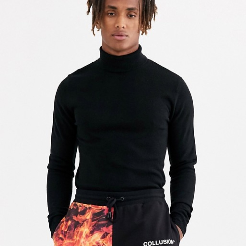 COLLUSION roll neck sweater in black